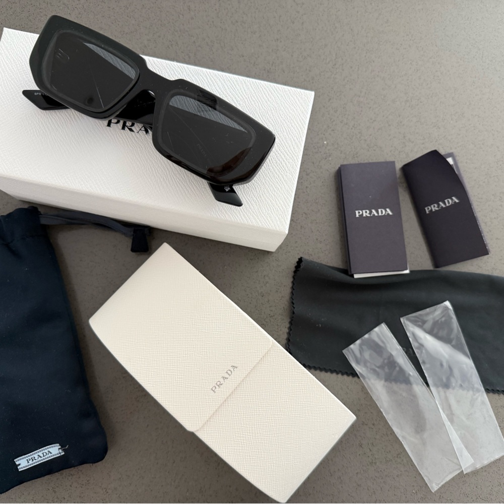 Prada Black Rectangle Sunglasses with Triangle Logo